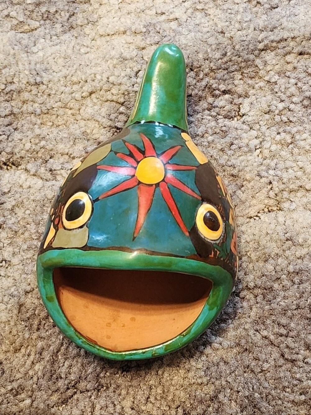 Hand-Painted Fish with Sunburst Motif Open Mouth Pocket Holder